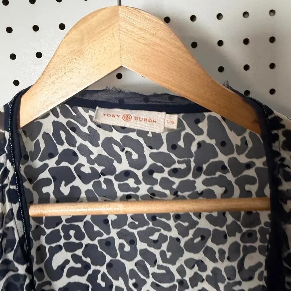 Tory Burch Clouded Leopard Cabana Sz LG Animal Print Tunic Beaded/RawHem Detail
